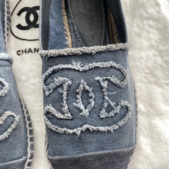 CHANEL LINEN CC ESPADRILLES 35 FLATS BLUE BLACK, SIZE EU40 / US9 - Picture 10 of 10